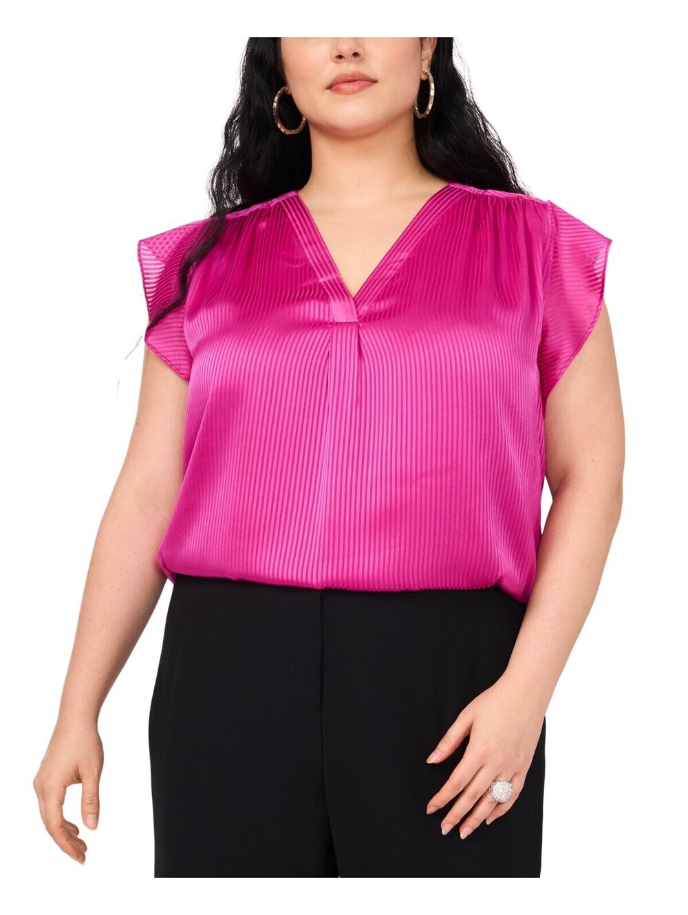 Vince Camuto Plus Size V-Neck Flutter-Sleev Bloomberry 3X